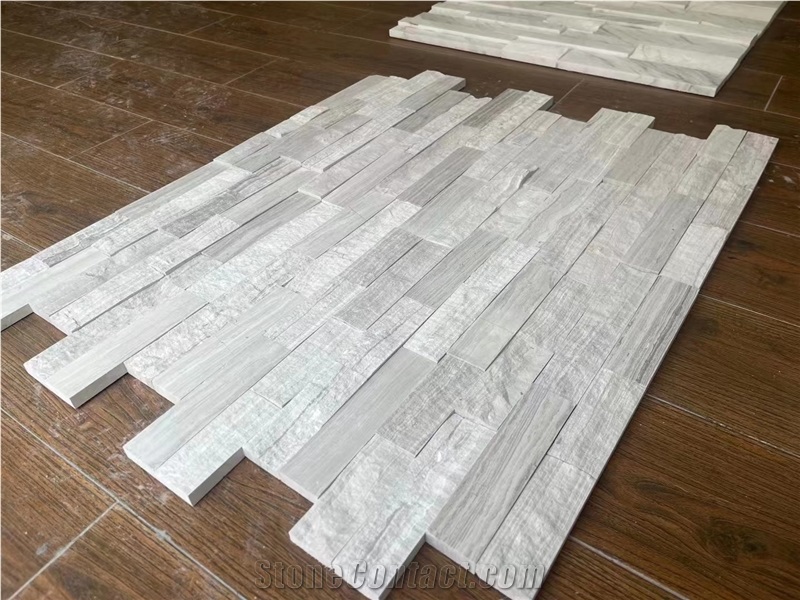 Exposed Stacked Wall Stone Silver Travertine Ledger Cladding