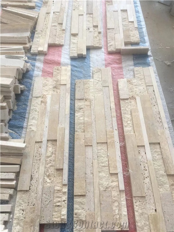 Exposed Stacked Wall Stone Silver Travertine Ledger Cladding