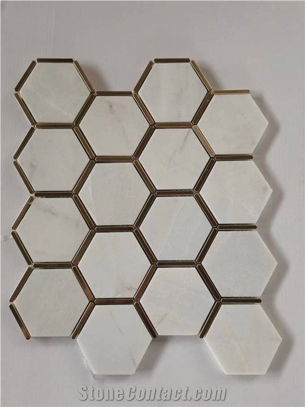 Hexagon Green Jade Mosaic Tile Octagon Thassos Backsplash