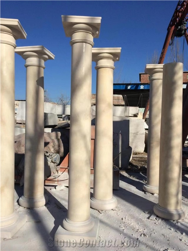 Hollow Marble Column White Wood Grain Veneer Column Wraps