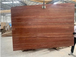 Honed Iranian Red Travertine Slabs Rosa Travertine Bath Tile