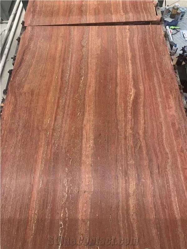 Honed Iranian Red Travertine Slabs Rosa Travertine Bath Tile