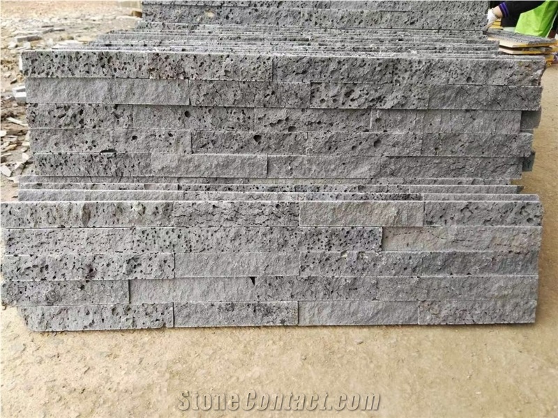 Lava Black Ledger Stone Veneer Volcanic Stacked Feature Wall