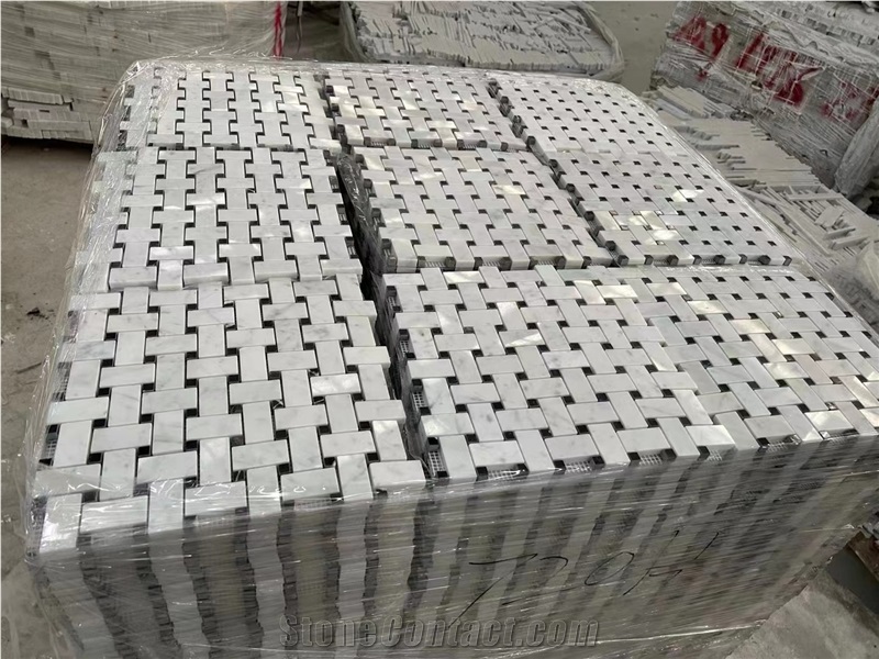 Marble Carrara Floor Mosaic Tile Fish Bone Chevron Mosaic