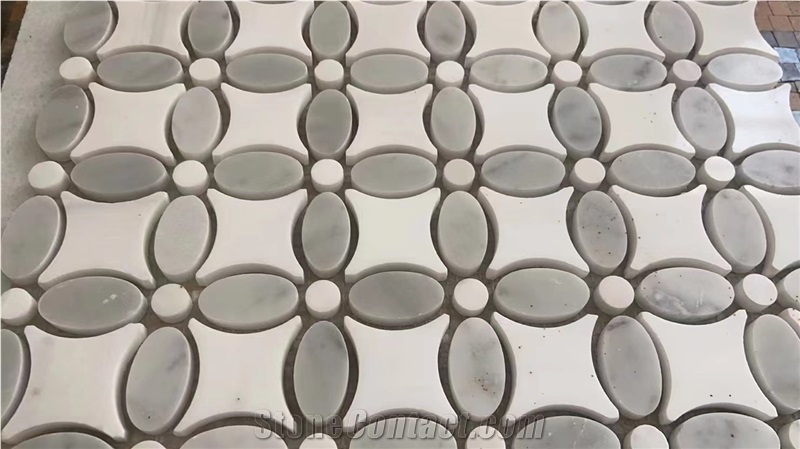 Marble Carrara Hexagon Mosaic With Brass Chevron Wall Tiles, Backsplash Tiles