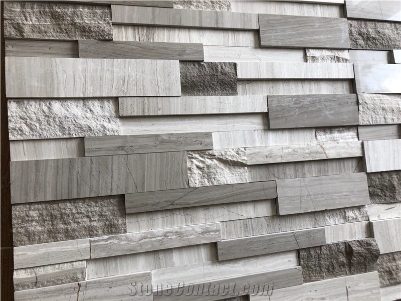 Marble Feature Wall Cladding Grey Wood High Low Ledger Panel