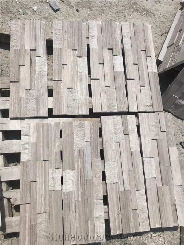 Marble Feature Wall Cladding Grey Wood High Low Ledger Panel