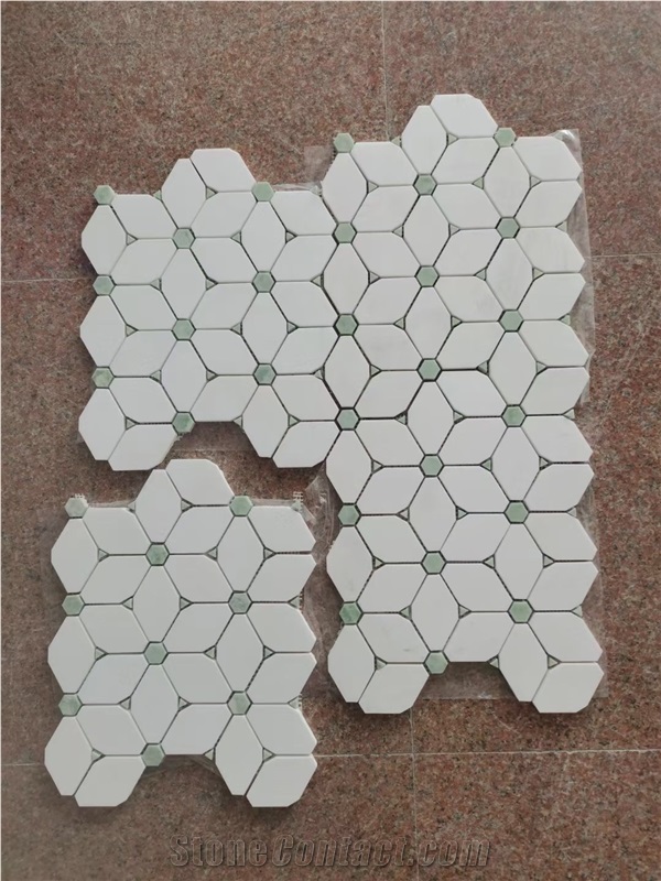 Marble Green Jade Chevron Mosaic Tile Thassos Floor Design