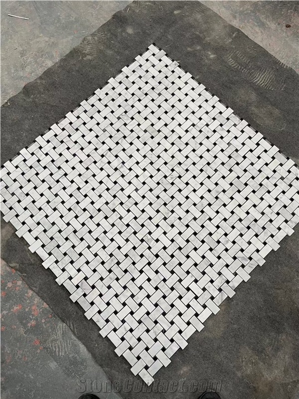 Marble Mosaic Floor Border Thassos+Marquina Skirting Border