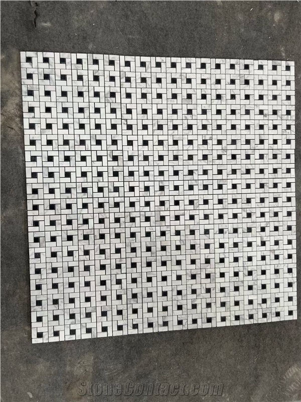 Octagon Marble Carrara With Black Dots Kitchen Floor Mosaic