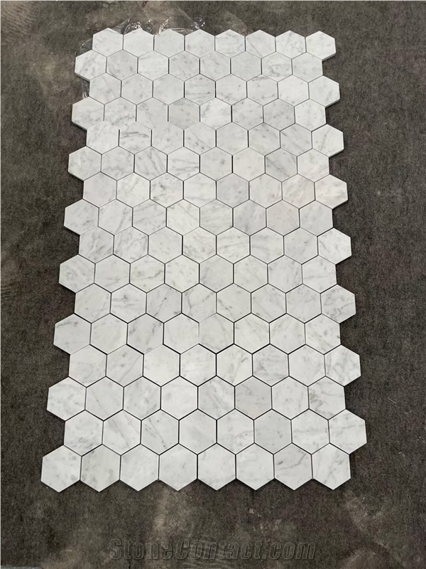 Octagon Marble Carrara With Black Dots Kitchen Floor Mosaic