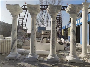 Solid Marble White Jade Sculptured Column For Architectures
