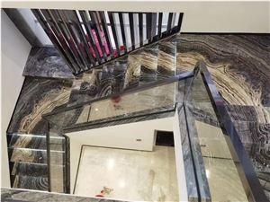 Stone  Spiral Staircase Marble Kenya Black Golden Vein Steps