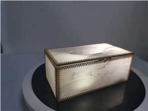 White Onyx Paper Box Stone Paper Holder Bathroom Accessories