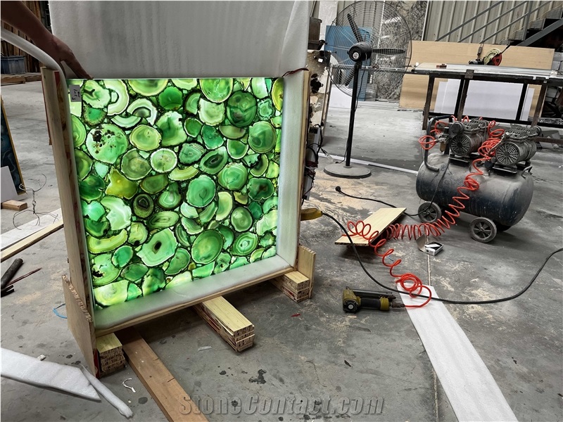 Backlit Green Agate Semiprecious Stone