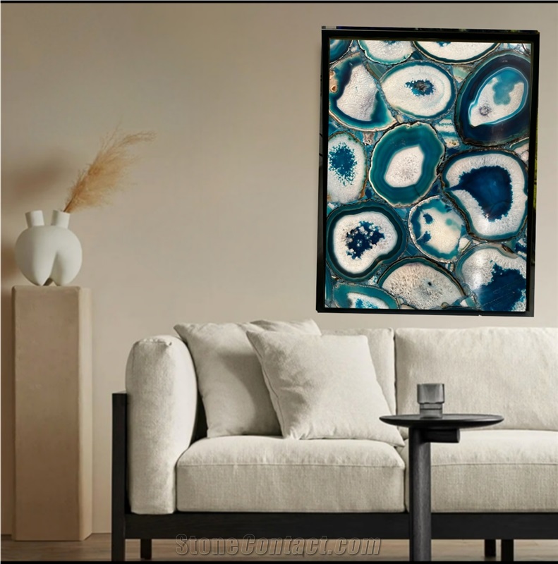 Blue Agate Home Decoration Items, Semiprecious Stone Wall