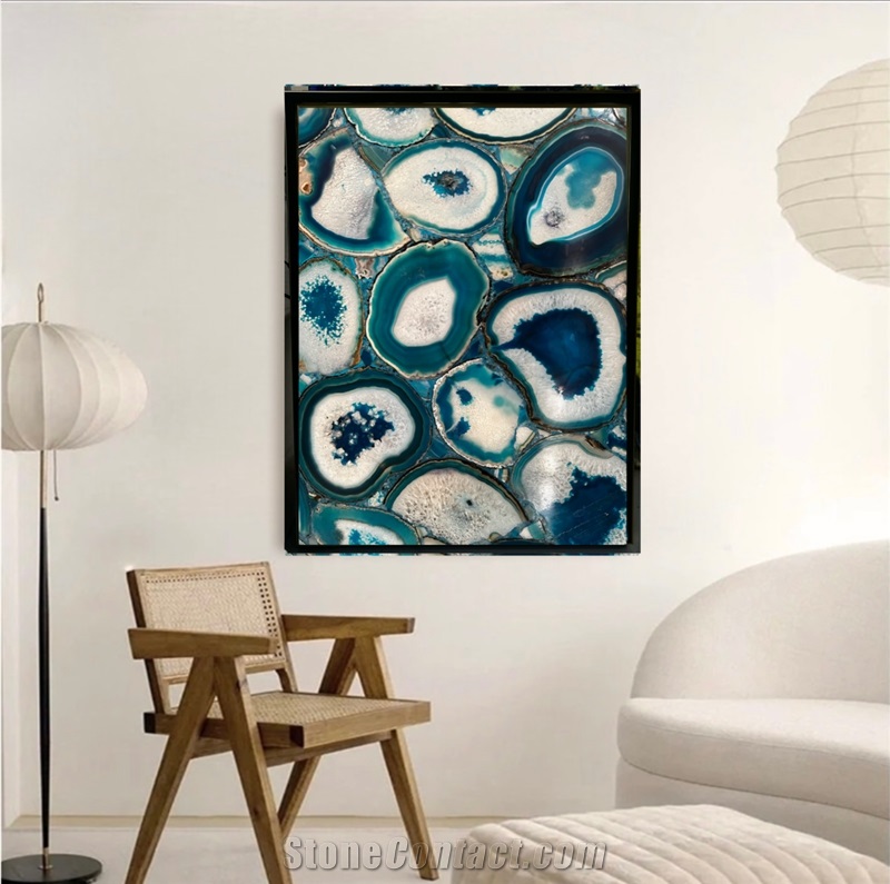 Blue Agate Home Decoration Items, Semiprecious Stone Wall
