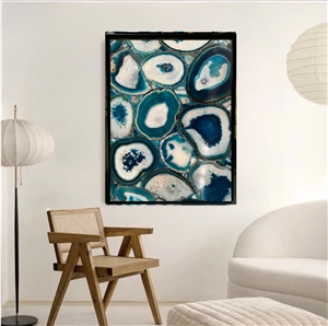 Blue Agate Home Decoration Items, Semiprecious Stone Wall
