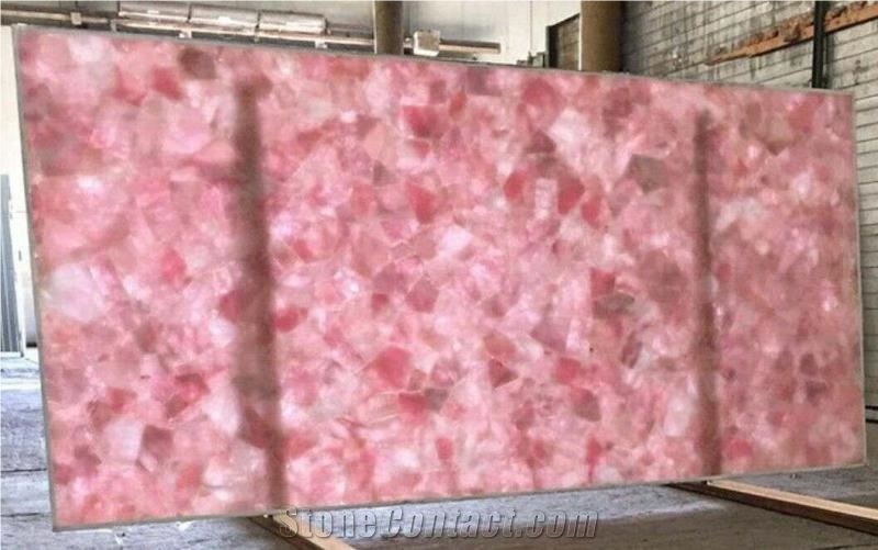 Pink Crystal Quartz Semiprecious Stone Slabs