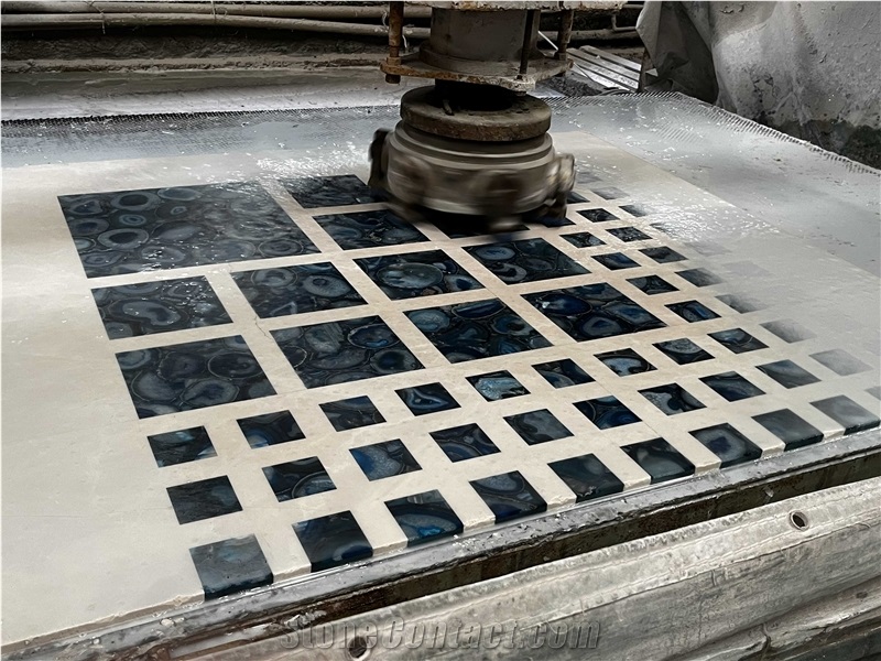 Water Knife Parquet Blue Agate And White Nature Stone
