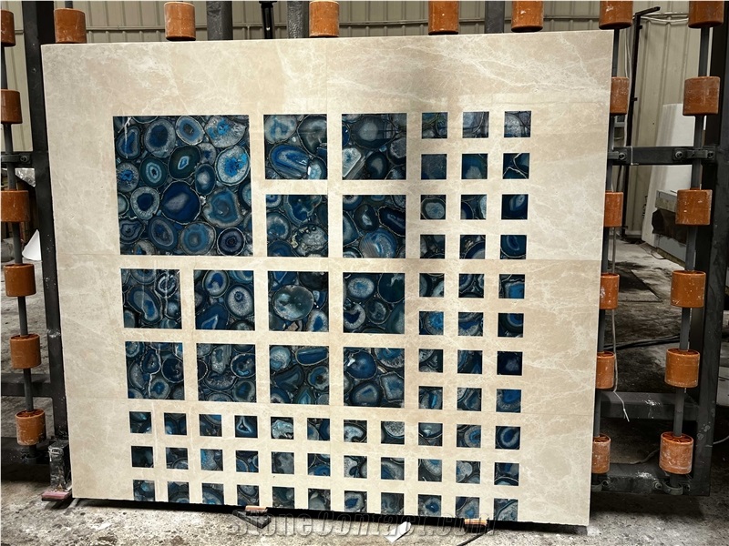 Water Knife Parquet Blue Agate And White Nature Stone