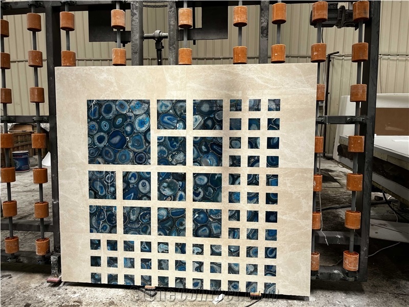 Water Knife Parquet Blue Agate And White Nature Stone