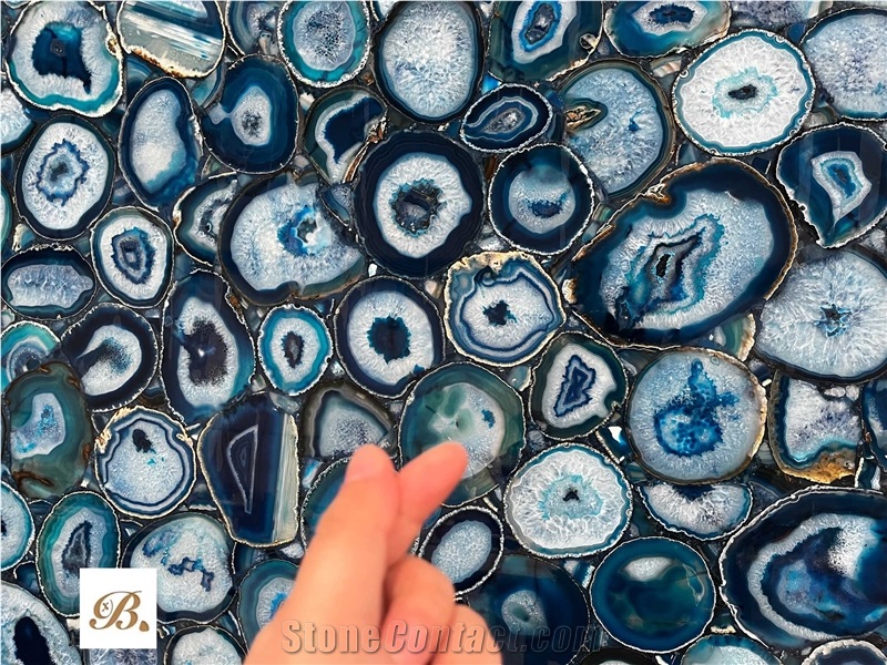 Water Knife Parquet Blue Agate And White Nature Stone