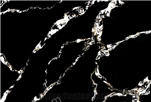Black Color Calacatta Quartz Slab Golden Veins