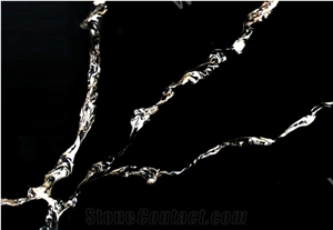 Black Color Calacatta Quartz Slab Golden Veins