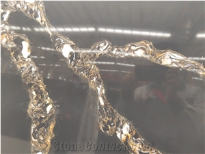 Black Color Calacatta Quartz Slab Golden Veins