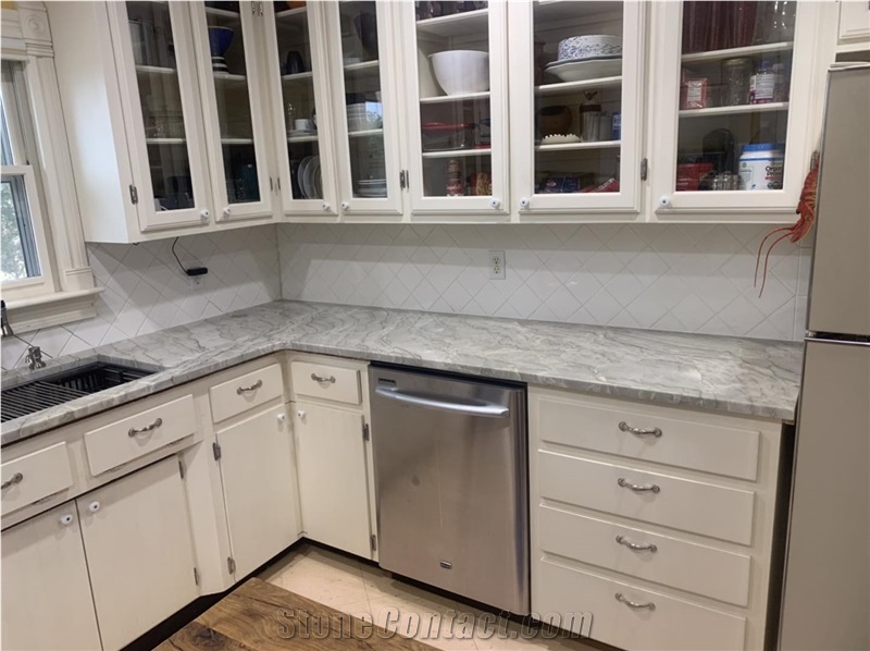 3Cm Vancouver Quartzite Kitchen Countertop With A Workstation Undermount Sink