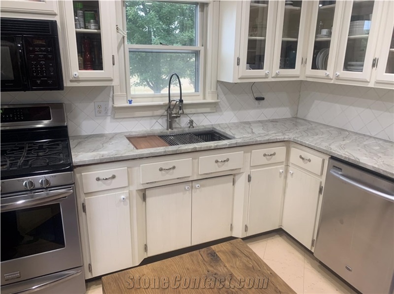 3Cm Vancouver Quartzite Kitchen Countertop With A Workstation Undermount Sink