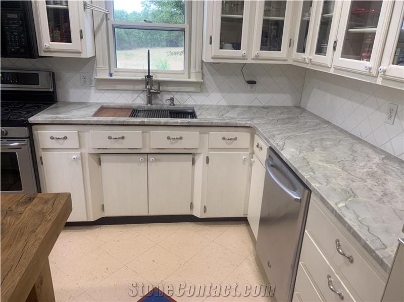 3Cm Vancouver Quartzite Kitchen Countertop With A Workstation Undermount Sink