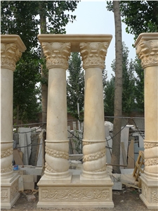 Beige Nature Marble Column Roman Column Mold Pillar For Sale