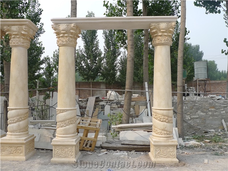 Beige Nature Marble Column Roman Column Mold Pillar For Sale
