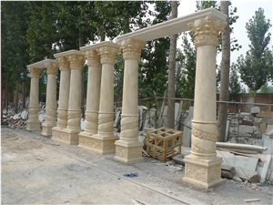 Beige Nature Marble Column Roman Column Mold Pillar For Sale