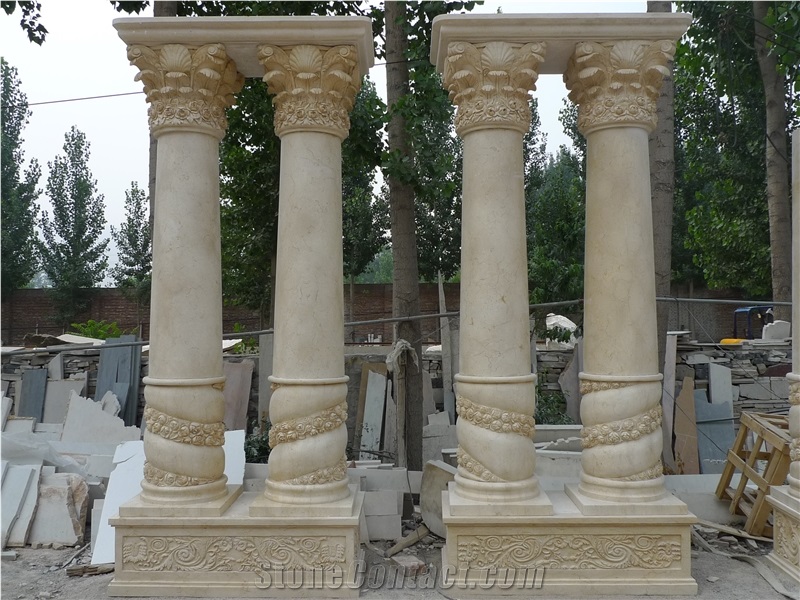 Beige Nature Marble Columns Roman Column Mold For Sale