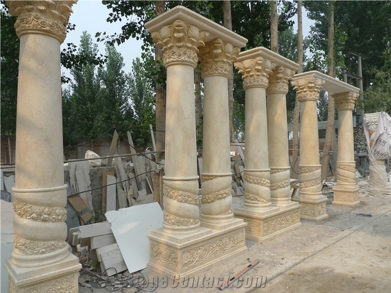 Beige Nature Marble Columns Roman Column Mold For Sale