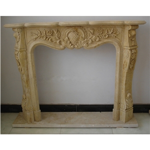 Carved Beige Marble Fireplaces Surround For Sale