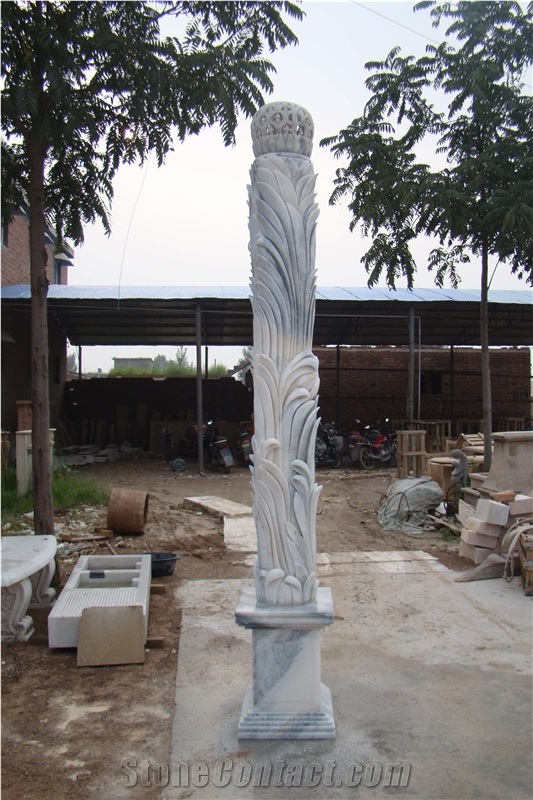White Nature Marble Columns Roman Pillar For Sale