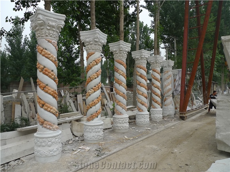 White Nature Marble Columns Roman Pillar For Sale