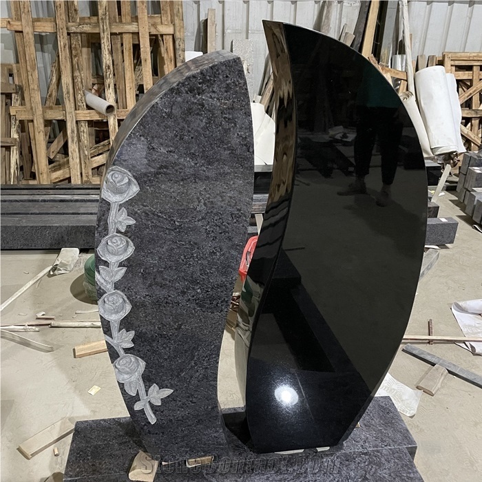Bahama Blue German Single Monument With Flower Carving