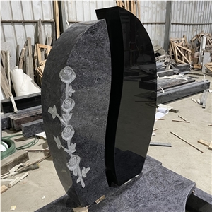 Bahama Blue German Single Monument With Flower Carving