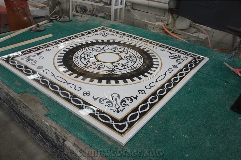 Custom Luxury Brass Inlay Marble Stone Waterjet Medallion