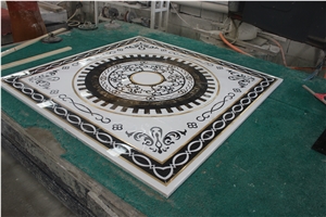 Custom Luxury Brass Inlay Marble Waterjet Square Medallion