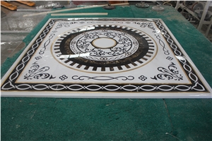 Custom Luxury Brass Inlay Marble Waterjet Square Medallion
