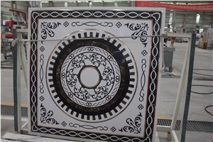 Custom Luxury Brass Inlay Marble Waterjet Square Medallion