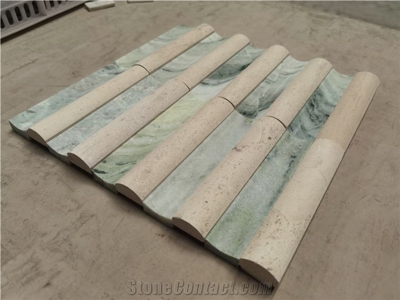 Ice Green Marble&Beige Travertine Mix Mosaic Tiles