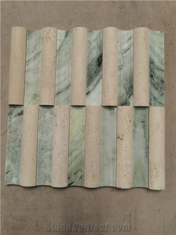 Ice Green Marble&Beige Travertine Mix Mosaic Tiles