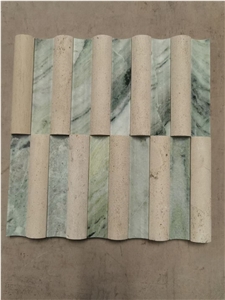 Ice Green Marble&Beige Travertine Mix Mosaic Tiles